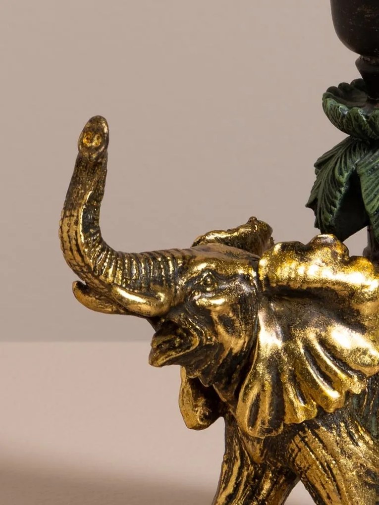 Suport lumanare din polirășină, „Golden Elephant”