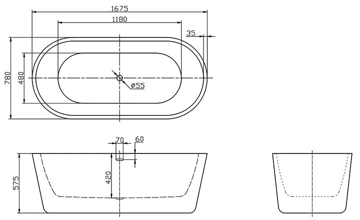 Cada freestanding Florida, Ava 167.5, ovala, cu instalatie completa, alb