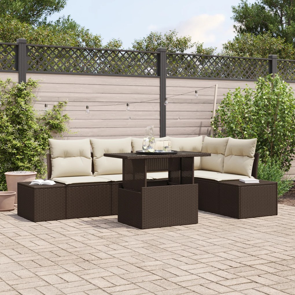 vidaXL Set de canapele pentru grădină cu pernă 6 pcs Maro Rattan poli