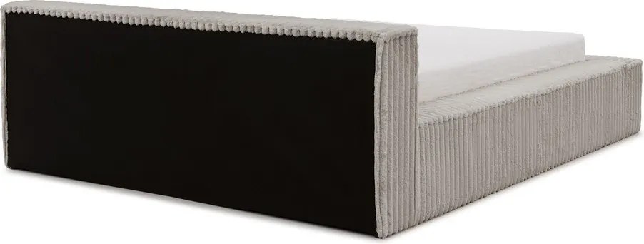 Pat matrimonial gri tapițat cu spațiu de depozitare cu somieră 160x200 cm Cloe – Ropez