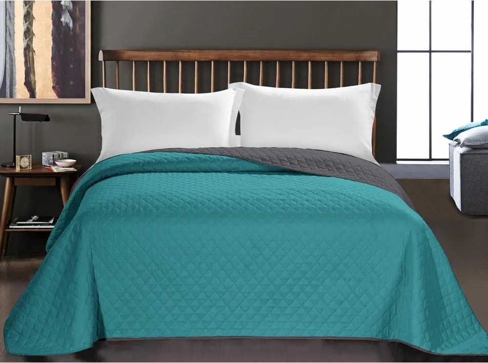 Cuvertură cu 2 fețe din microfibră DecoKing Axel Marine Charcoal, 260 x 280 cm, verde - gri