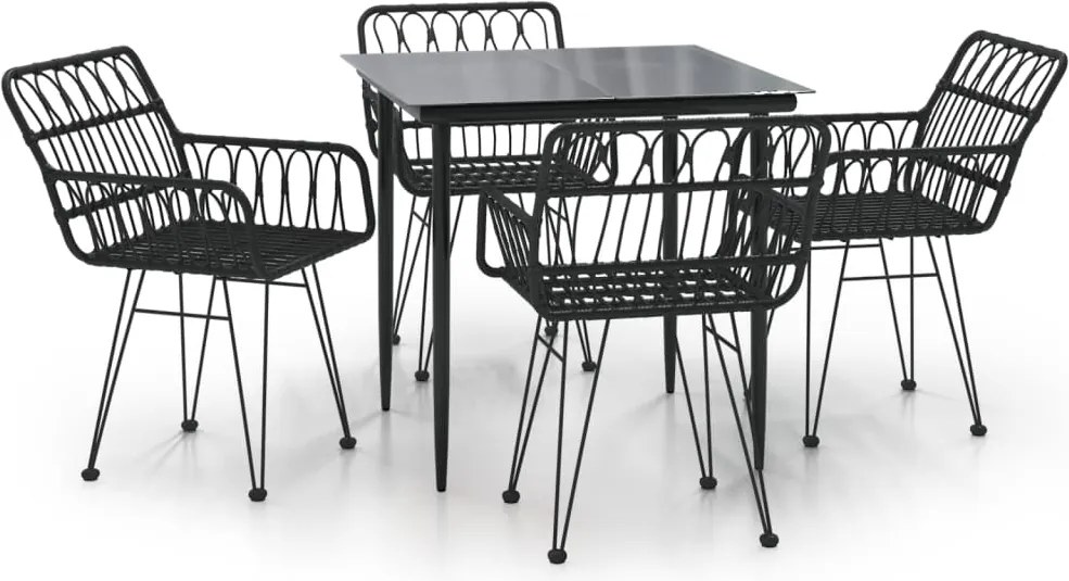 vidaXL Set mobilier de grădină, 5 piese, negru, poliratan