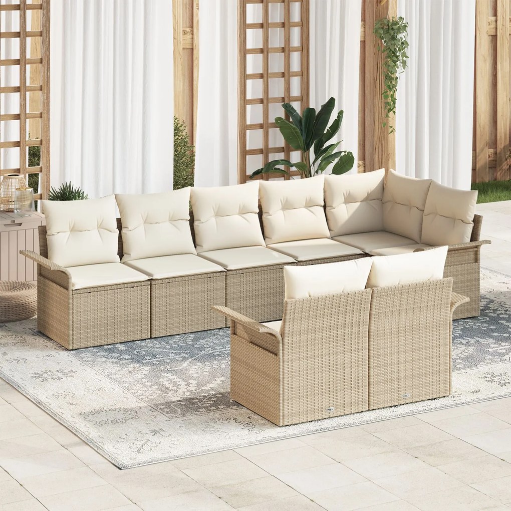 vidaXL Set de canapele pentru grădină cu pernă 8 pcs Bej Rattan poli