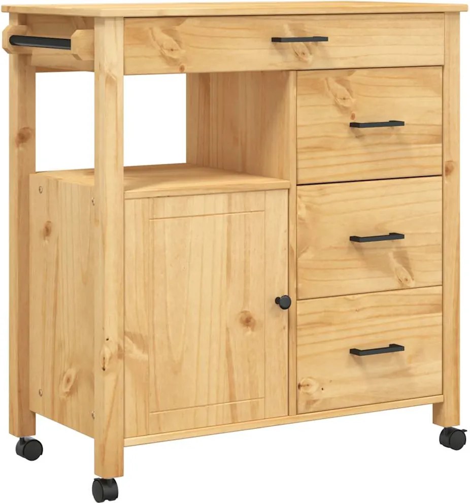 vidaXL Cărucior de bucătărie „MONZA”, 84x40x88,5 cm, lemn masiv de pin