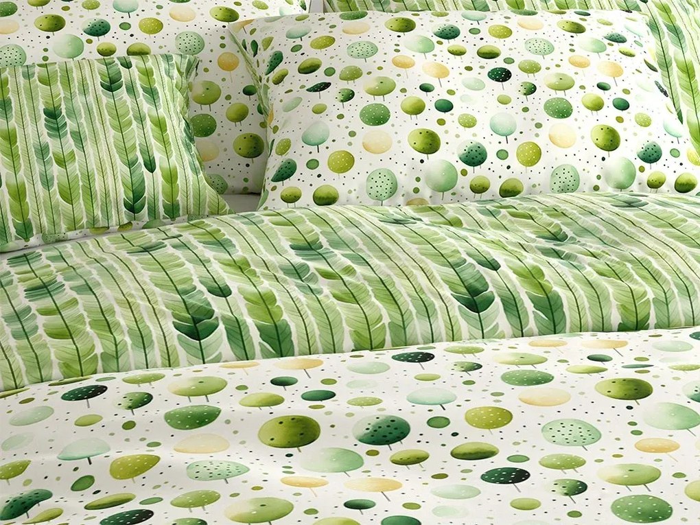 Set lenjerie de pat din polibumbac GREEN TREES POLY verde + fata de perna 50 x 70 cm GRATUIT