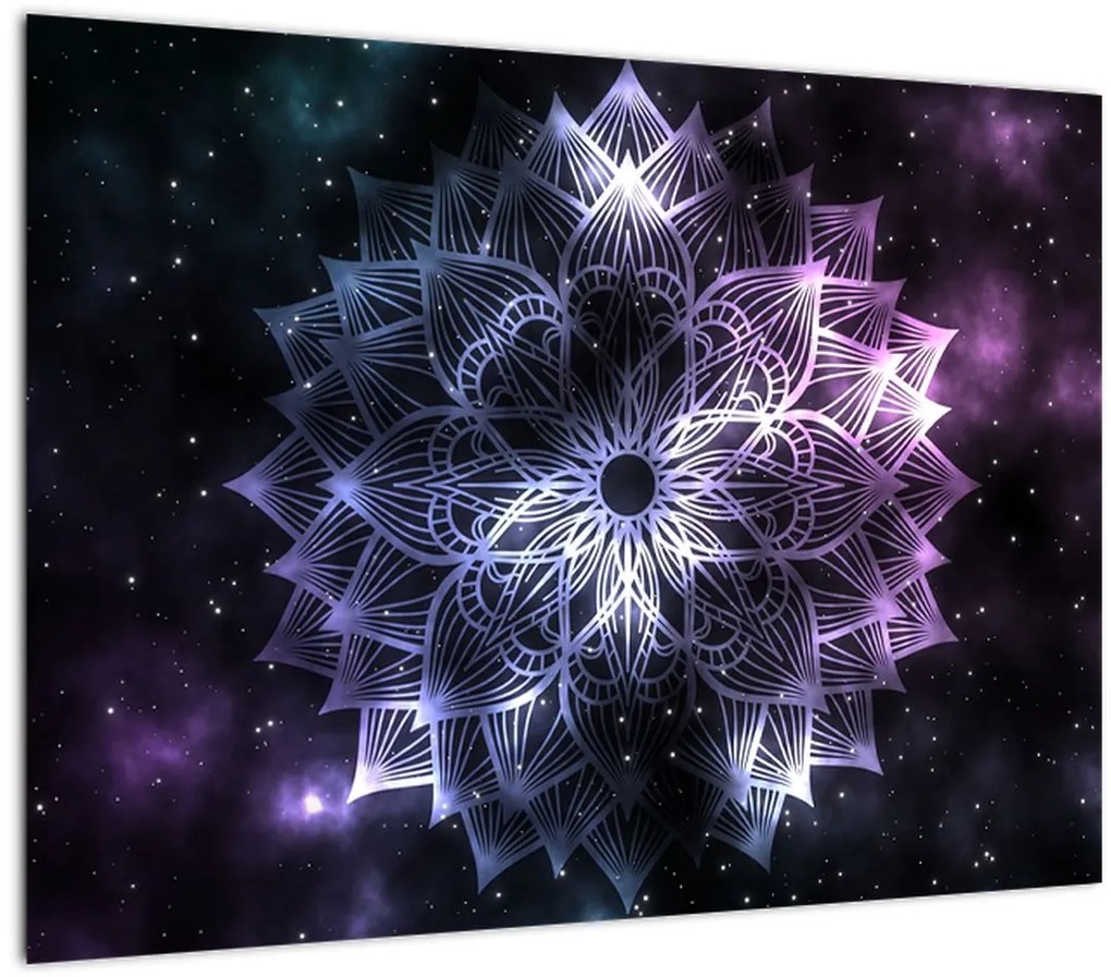 Tablou pe sticlă - Mandala Lotus în spațiu (70x50 cm)
