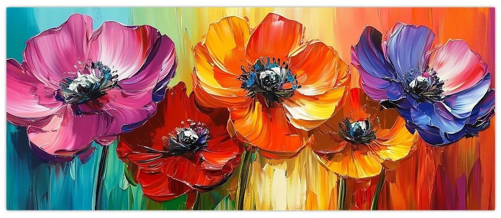 Tablou - Cinci flori colorate (120x50 cm)