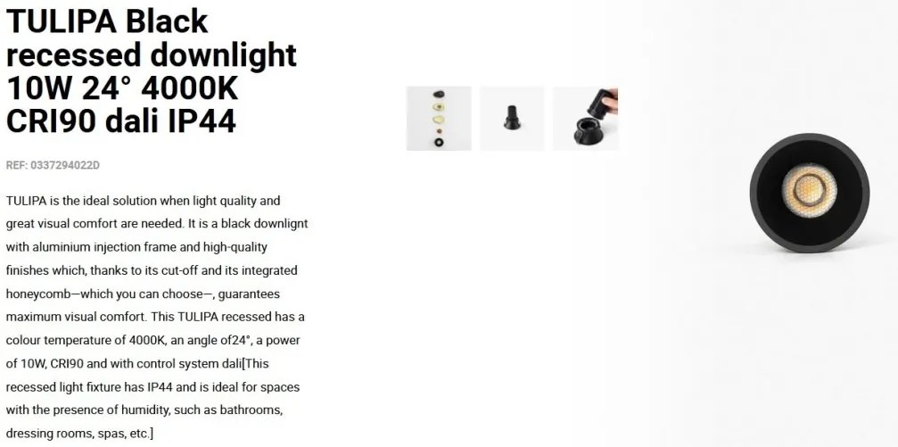 Spot LED incastrabil TULIPA Black recessed downlight 10W 24° 4000K CRI90 dali IP44