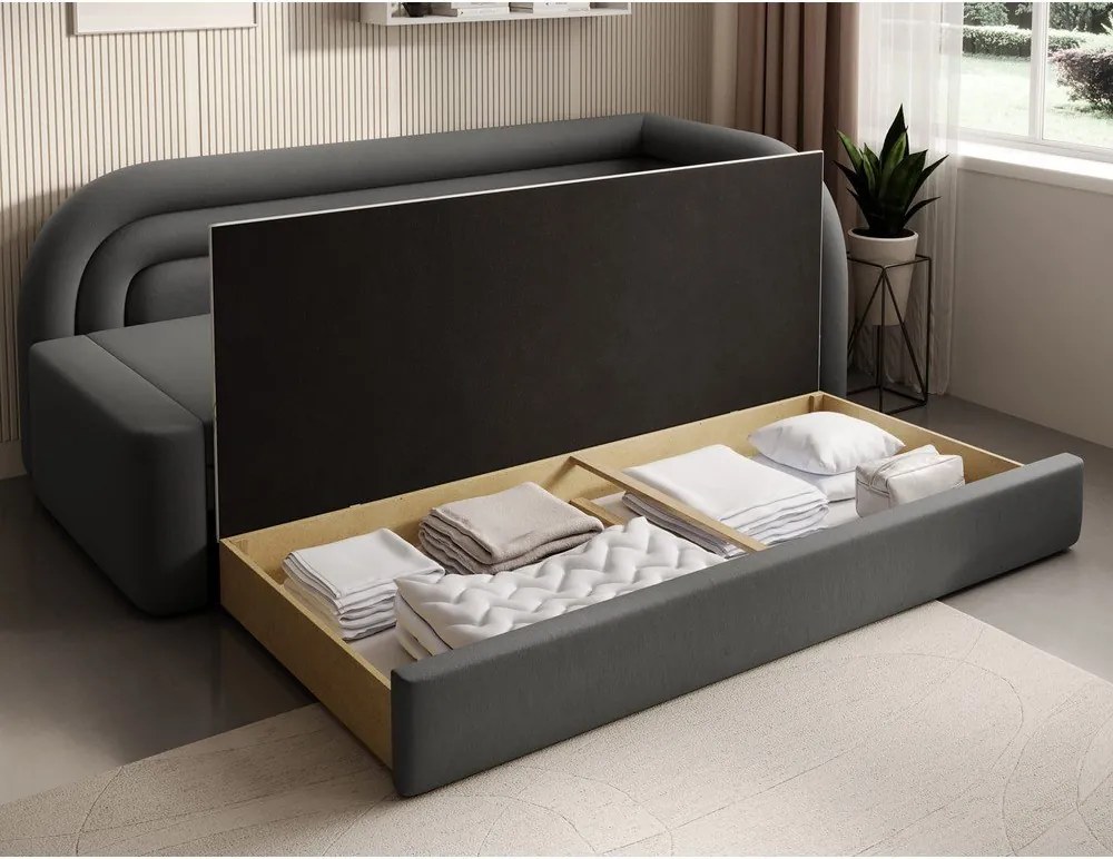 Canapea taupe extensibilă/cu spațiu de depozitare cu tapițerie din catifea cu colț pe partea dreaptă 223 cm Fabillo – ELTAP