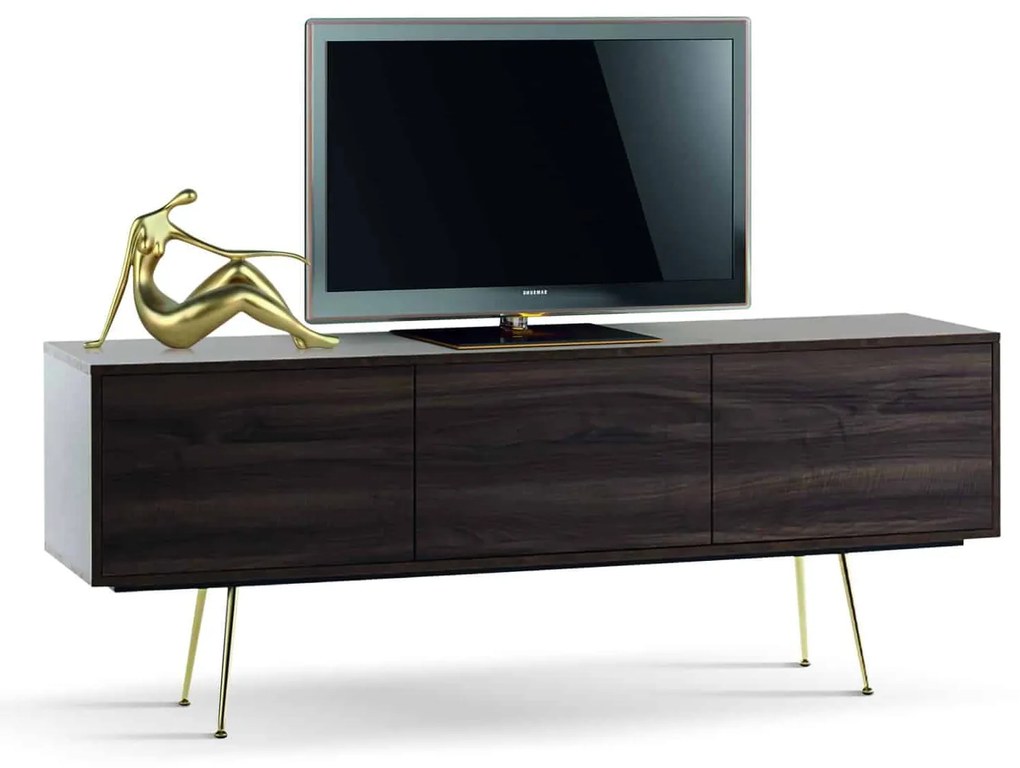 Comoda TV Limo, picioare aurii, deschidere push-pull - NEGRU