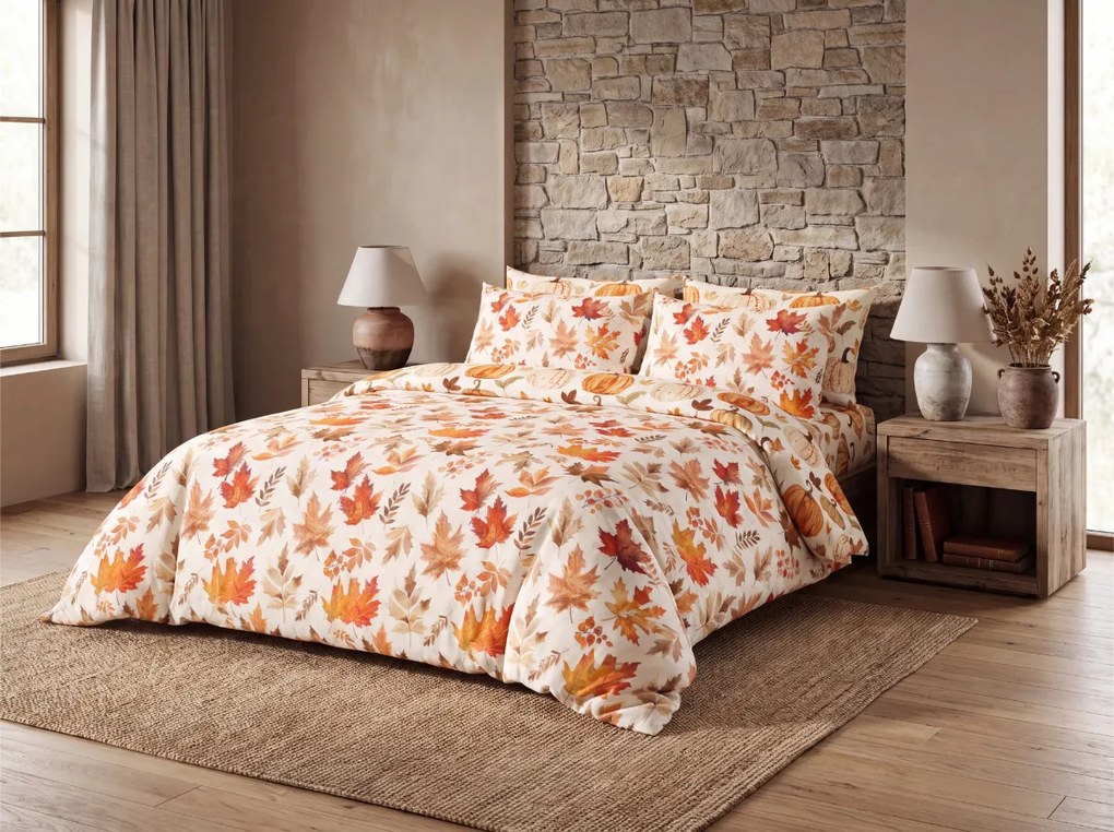 Lenjerie de pat din flanel LEAVES & PUMPKINS colorata Dimensiune lenjerie de pat: 2 buc 70 x 90 cm | 200 x 220 cm