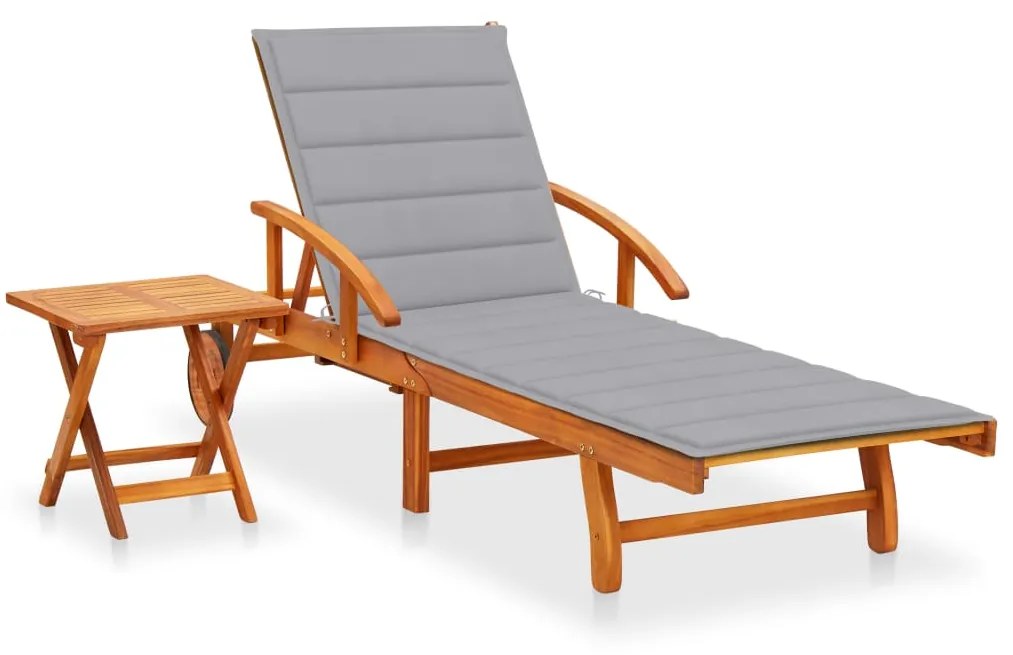 vidaXL Șezlong de grădină cu masă și pernă, lemn masiv de acacia