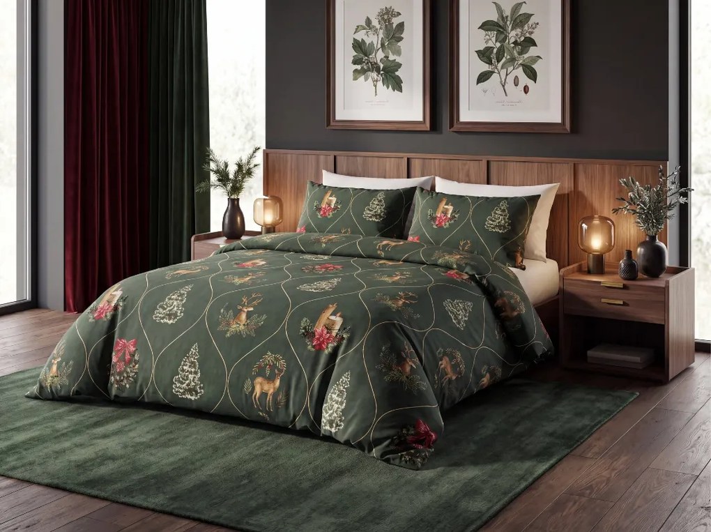 Lenjerie de pat din bumbac HERITAGE verde inchis Dimensiune lenjerie de pat: 70 x 80 cm | 140 x 200 cm