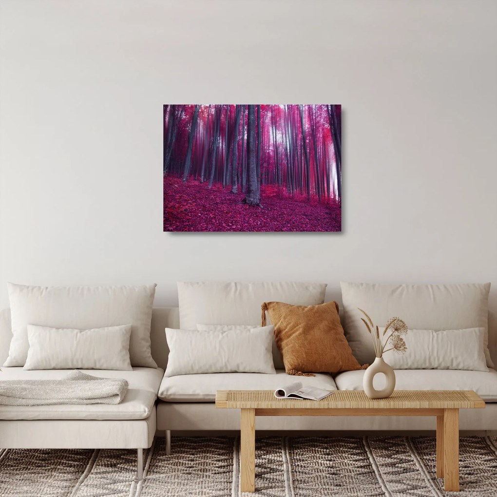 Tablou pe sticlă - Pădurea roz (70x50 cm)