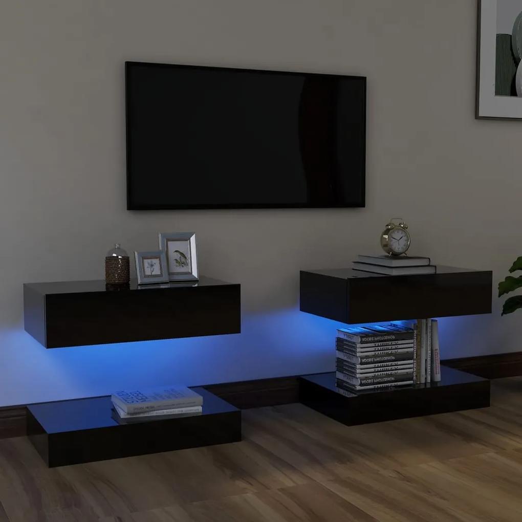 Comode TV cu lumini LED, 2 buc., negru extralucios, 60x35 cm 2, negru foarte lucios, 60 x 35 cm