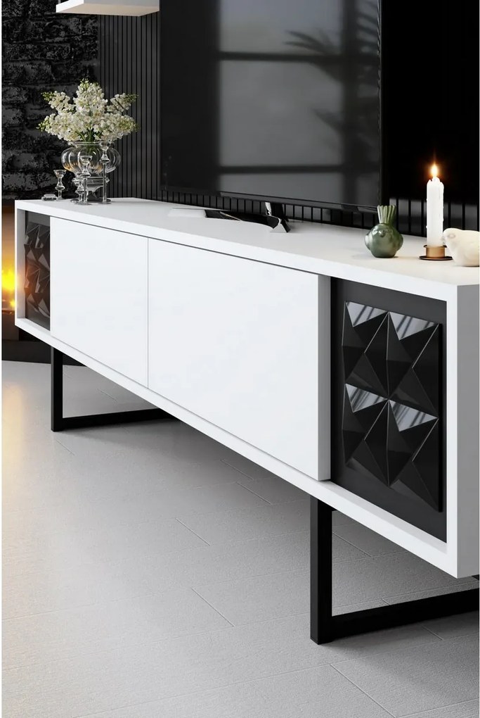 Măsuță TV cu rafturi Line White and Black