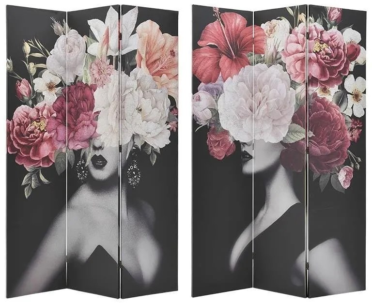 Paravan dublu fatetat Canvas Flowers 120 cm x 3 cm x 180 cm