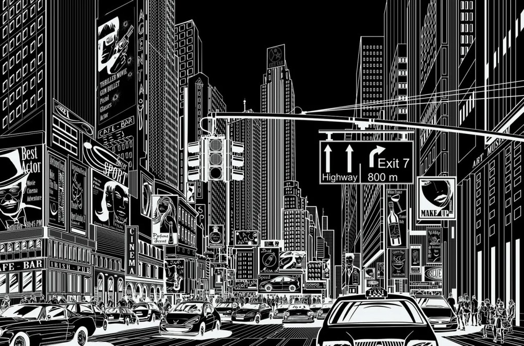 Fototapet, Cartoon City, Black, Rebel Walls