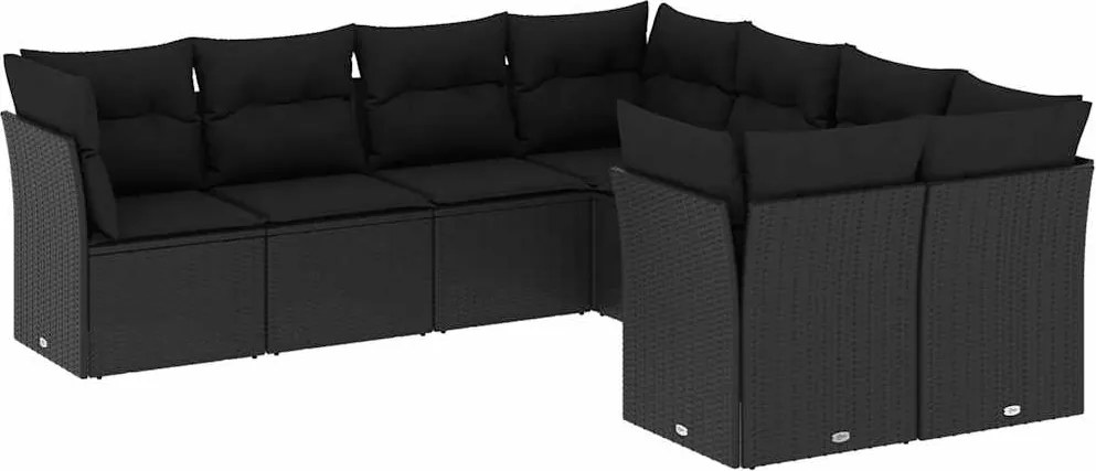 vidaXL Set mobilier de grădină cu perne, 8 piese, negru, poliratan