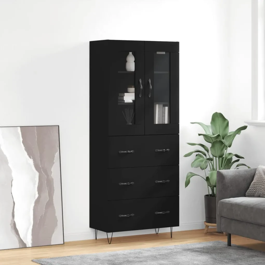 3198434 vidaXL Dulap înalt, negru, 69,5x34x180 cm, lemn compozit