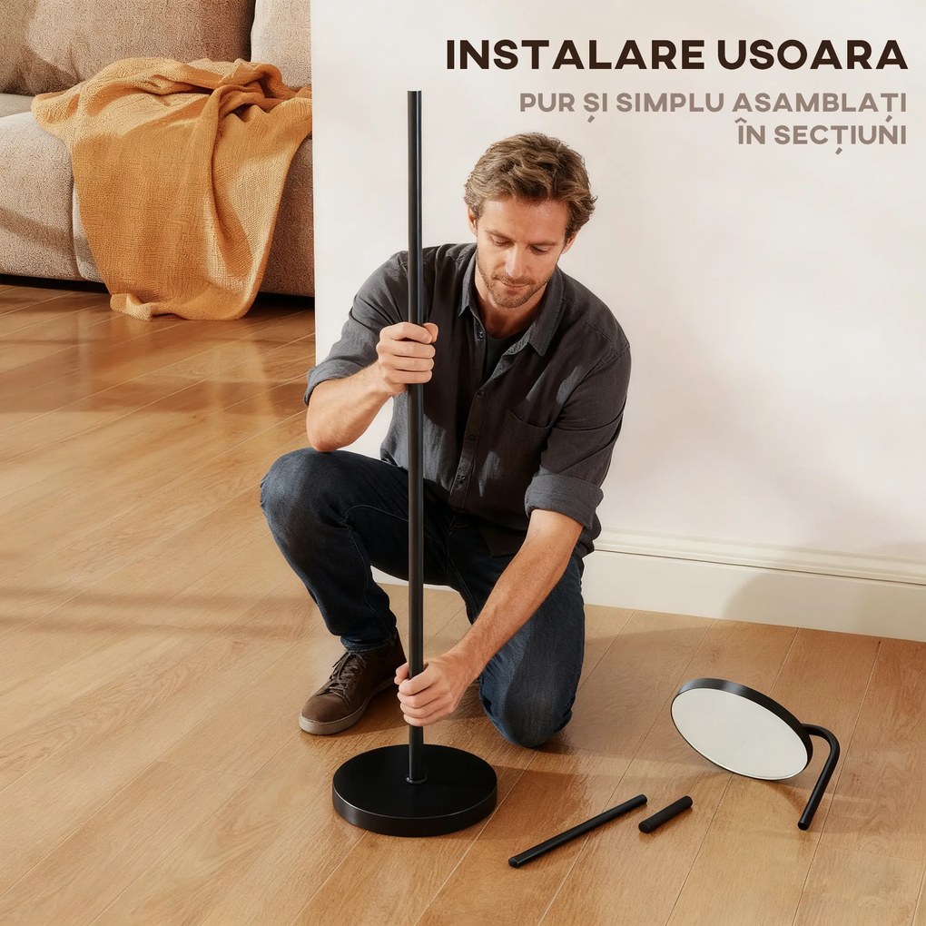 HOMCOM Lampă de Podea LED cu Cap Rotativ la 350° și Telecomandă Magnetică, Reglaj Continuu 3000K-6500K, Negru | Aosom Romania