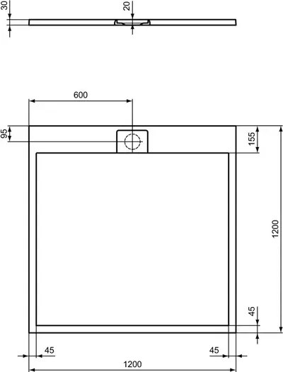 Cadita de dus patrata Ideal Standard i.life Ultra Flat S alb pur 120x120 cm