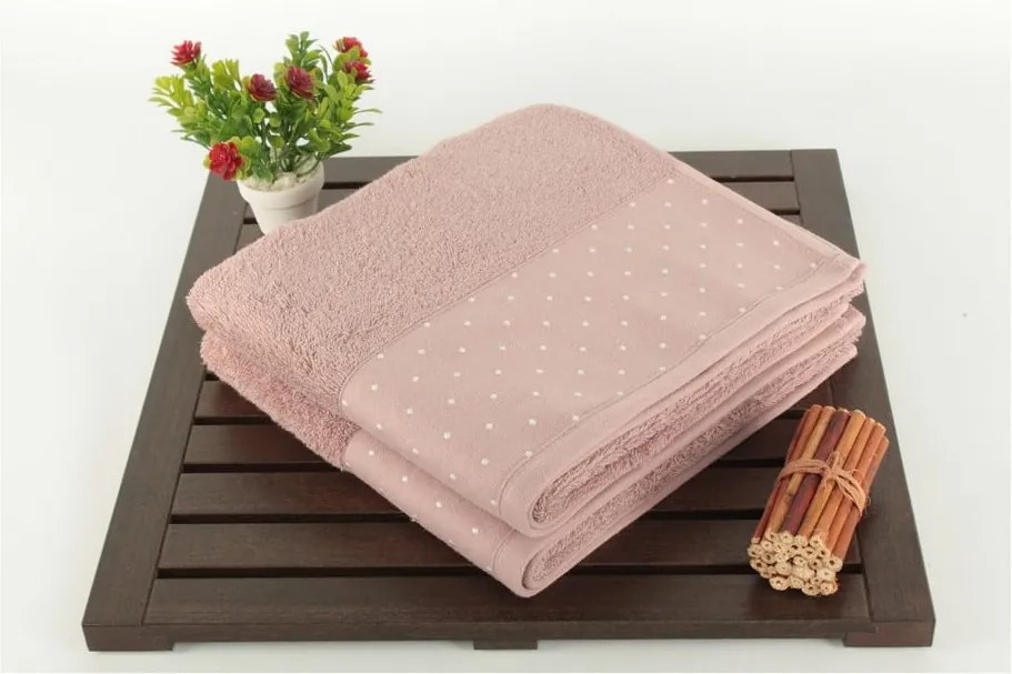 Set 2 prosoape din bumbac Patricia Dusty Rose, 50 x 90 cm, roz pudră