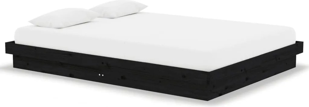 vidaXL Cadru de pat dublu, negru, 135x190 cm, lemn masiv