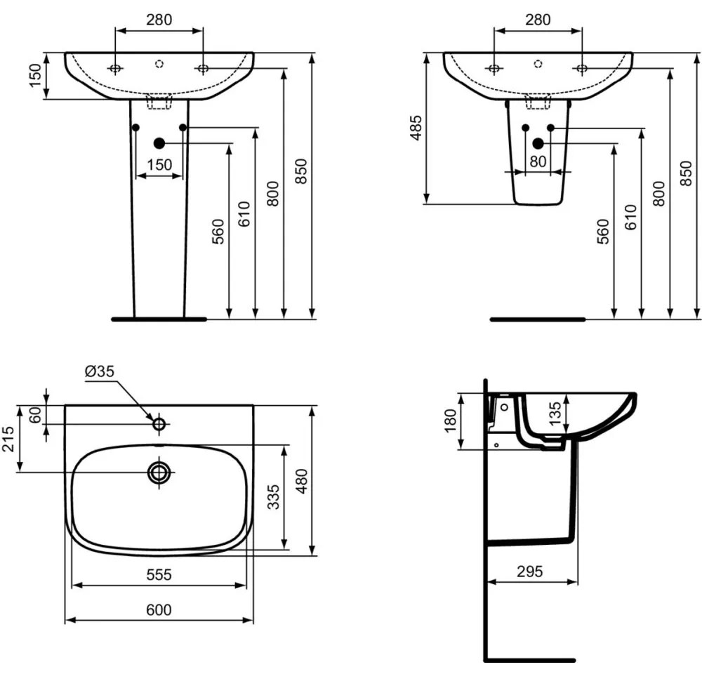 Lavoar suspendat alb 60 cm Ideal Standard i.Life A 600x480 mm