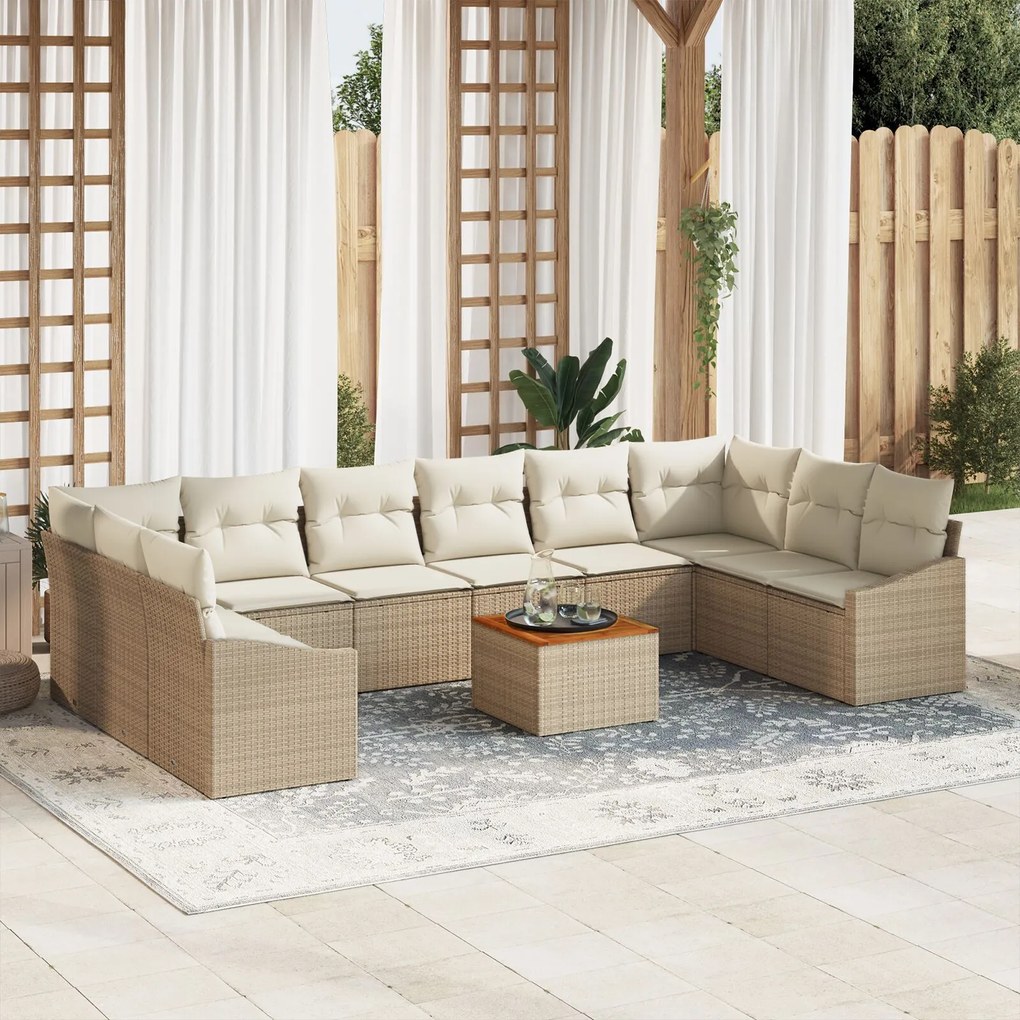 vidaXL Set de canapele pentru grădină cu pernă 11 pcs Bej Rattan poli