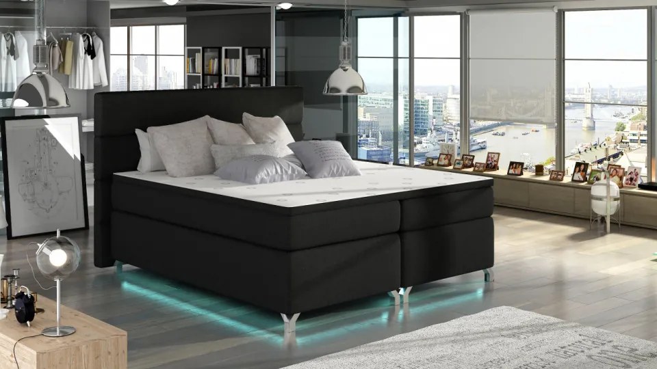 Pat tapitat boxspring, cu spatiu pentru depozitare, echipat cu LED, 180X200 cm, Amadeo 1, Eltap (Culoare: Gri pepit)