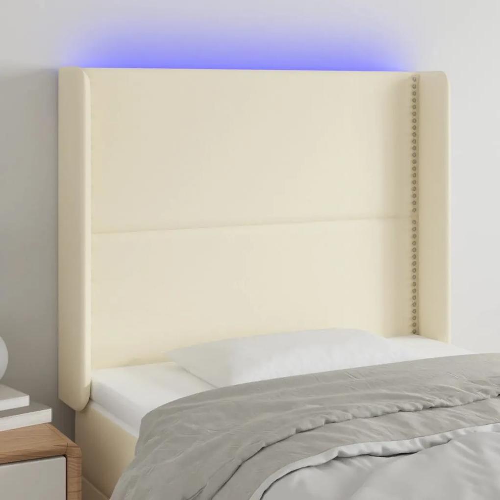 3123982 vidaXL Tăblie de pat cu LED, crem, 83x16x118/128 cm, piele ecologică
