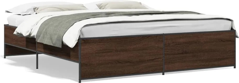 vidaXL Cadru de pat, stejar maro, 180x200 cm, lemn prelucrat și metal