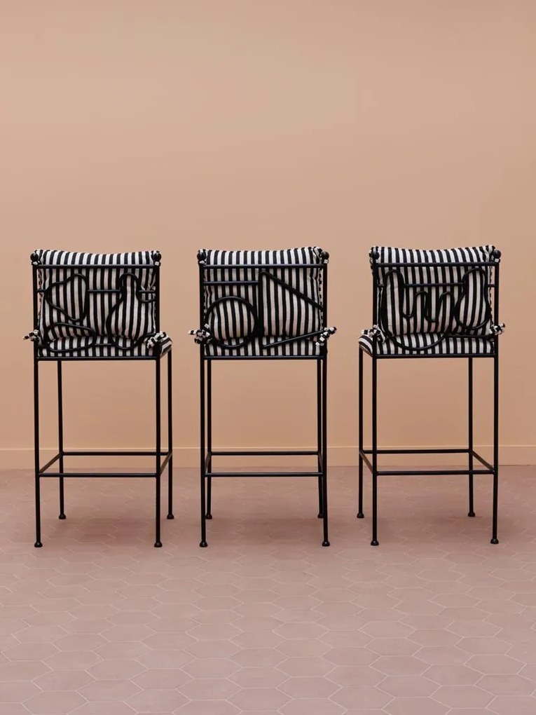 Scaun de bar cu dungi, din bumbac si metal, Abstract Springs
