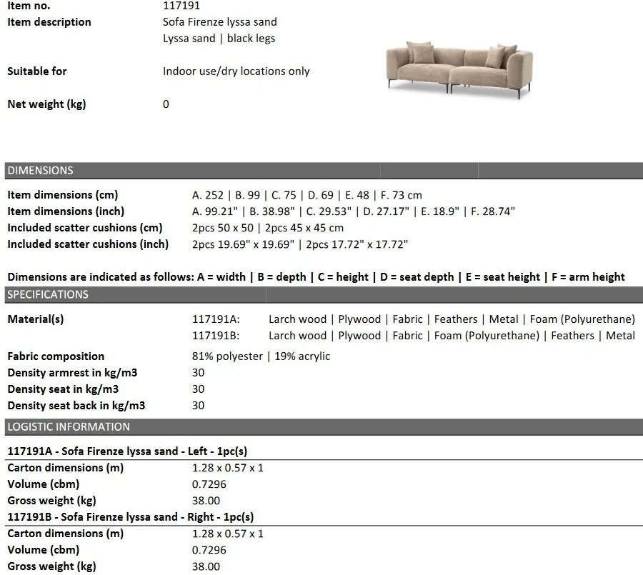 Canapea moderna design LUX Firenze, Lyssa sand