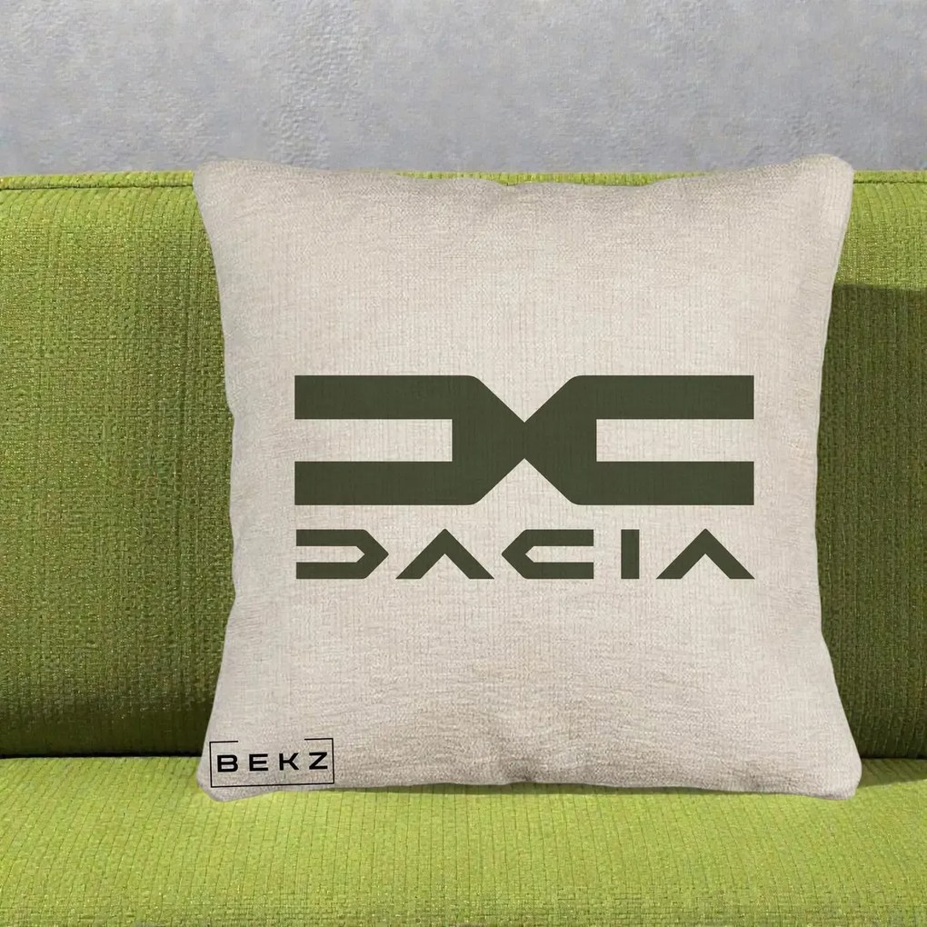 Perna Personalizata cu emblema Dacia, 40x40 cm, Bej Canapea, Husa Detasabila, Perna Inclusa, BEKZ®