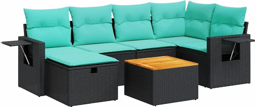 vidaXL Set canapele de grădină cu perne, 7 piese, negru, poliratan