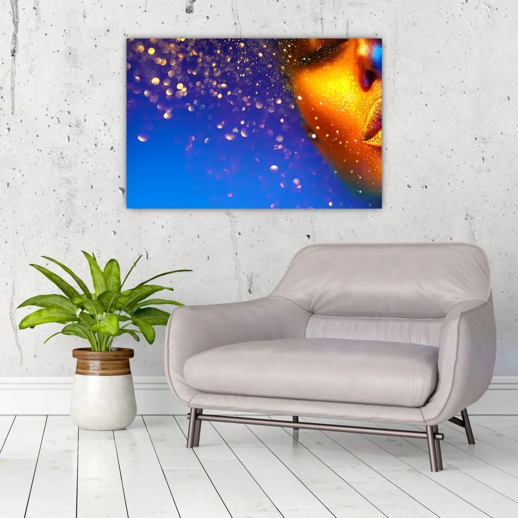 Tablou - Body art, combinație auriu-albastru (90x60 cm)