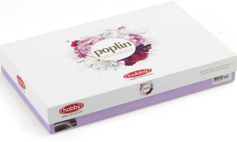 Lenjerie de pat bumbac 100% poplin, pat 2 persoane, alb / rosu, hobby, 4 piese, HBP-19
