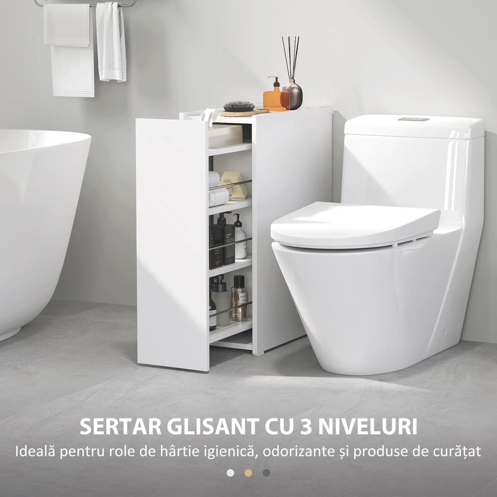 HOMCOM Dulap de Baie Economisitor din PAL Alb cu 3 Niveluri | Aosom Romania