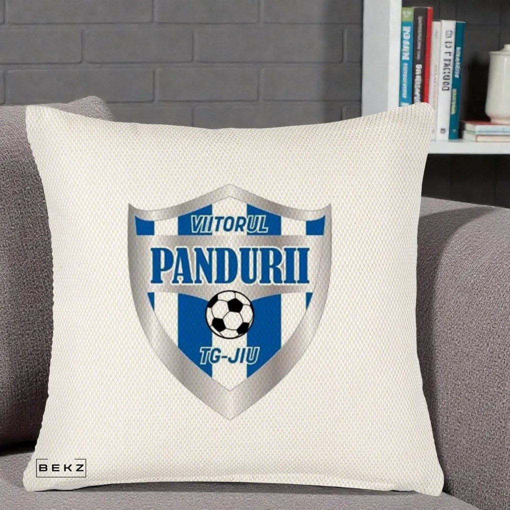 Perna Personalizata Pandurii Targu Jiu Fotbal, 40x40 cm, Crem Reliefat, Husa Detasabila, Perna Inclusa, BEKZ®