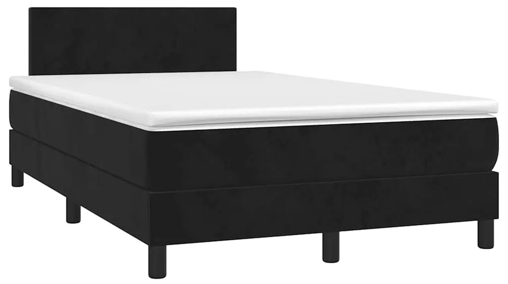 vidaXL Pat cu arcuri, saltea și LED, negru, 120x190 cm, catifea