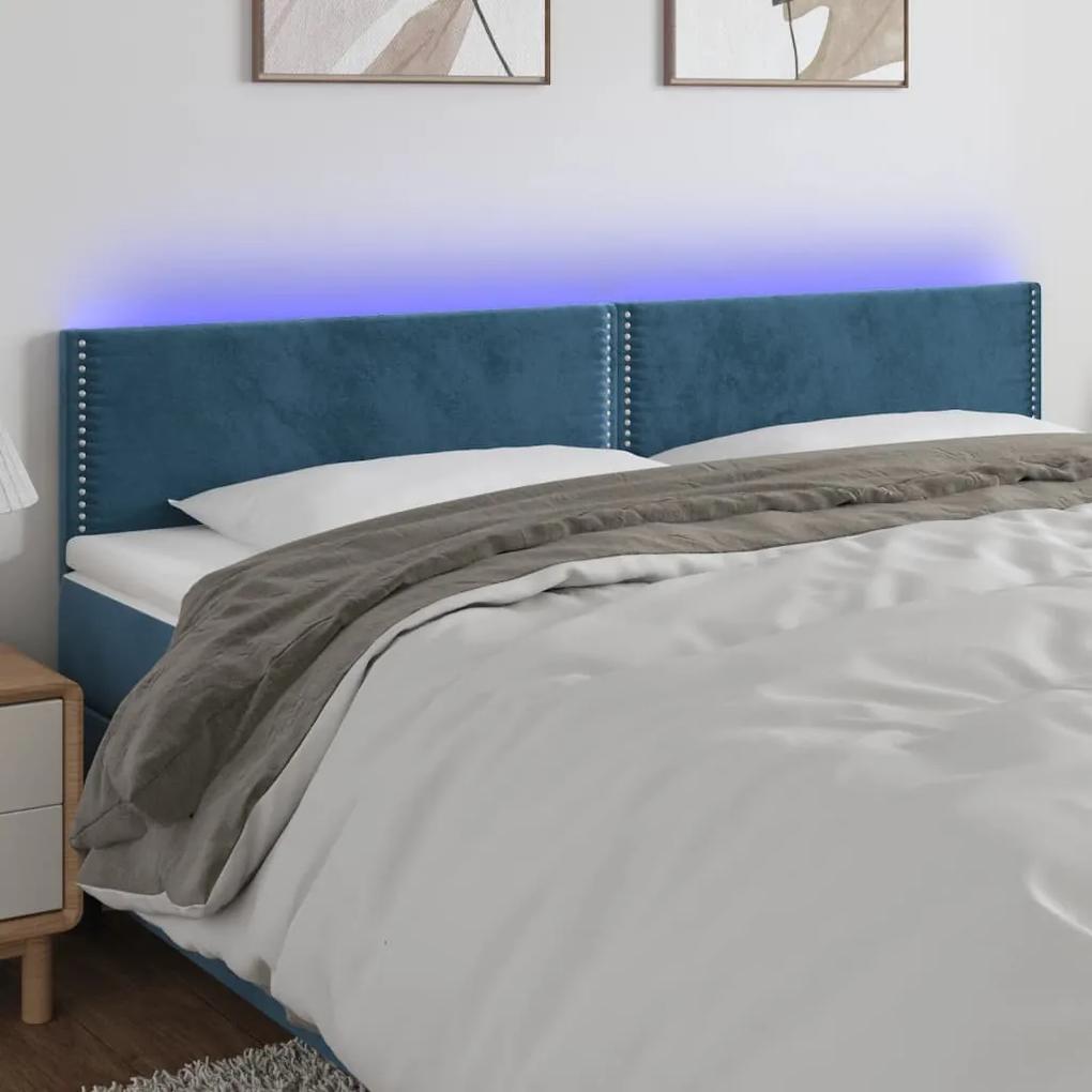 3121530 vidaXL Tăblie de pat cu LED, albastru închis, 160x5x78/88 cm, catifea