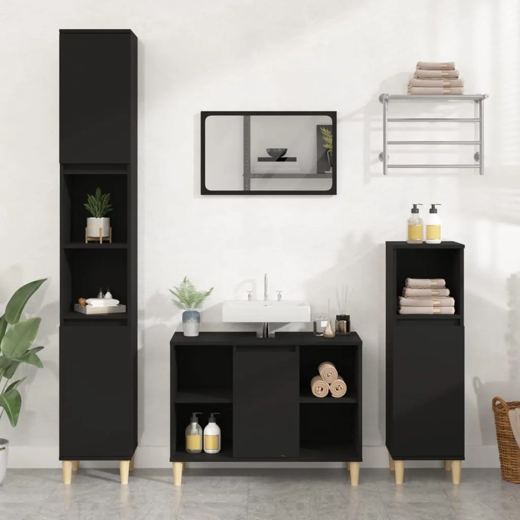 821285 vidaXL Dulap de chiuvetă, negru, 80x33x60 cm, lemn prelucrat