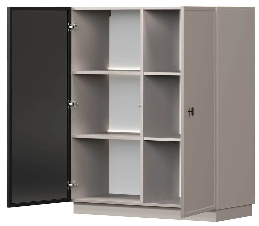 Vitrină pentru living Lorini 100 cm - cașmir / mâner negru T-bar