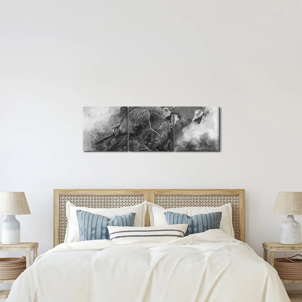 Tablou - Acuarelă papagali (cu ceas) (90x30 cm)