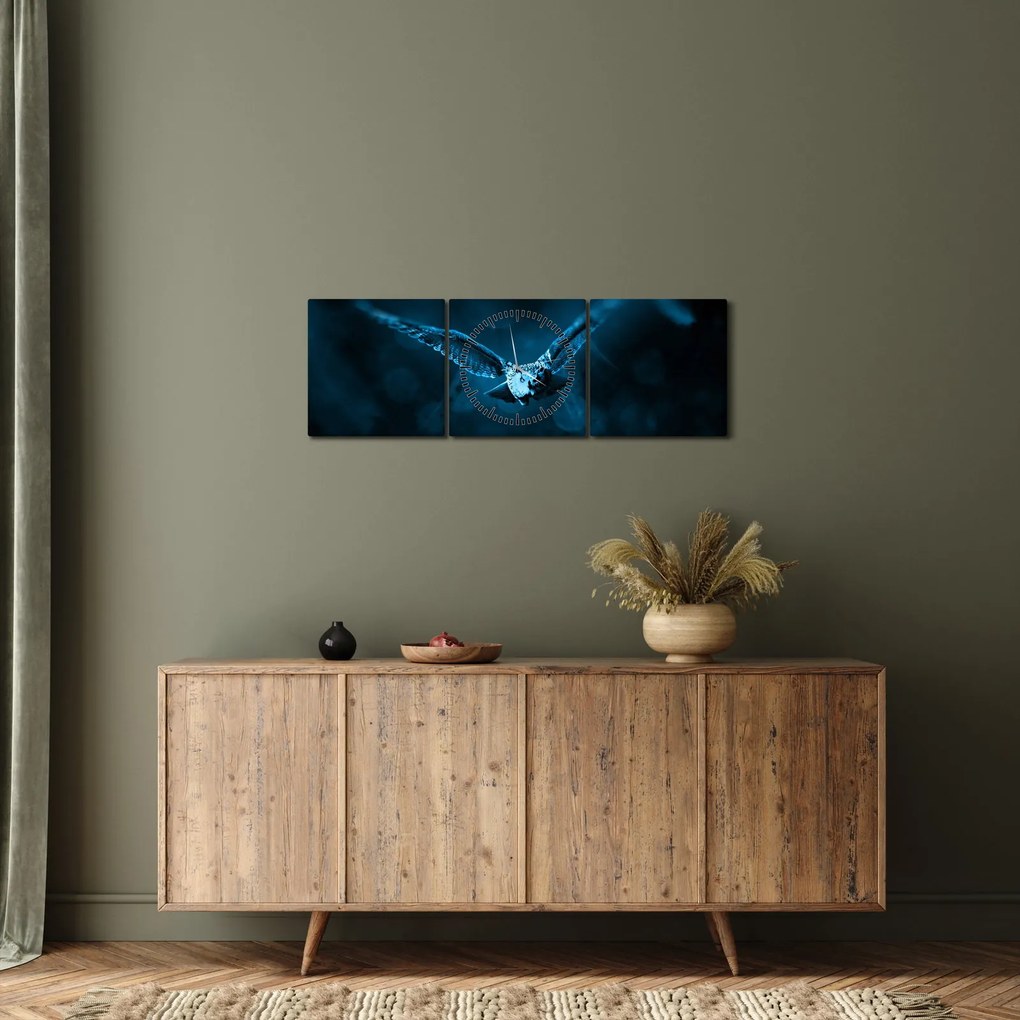 Tablou cu bufnița zburând (cu ceas) (90x30 cm)