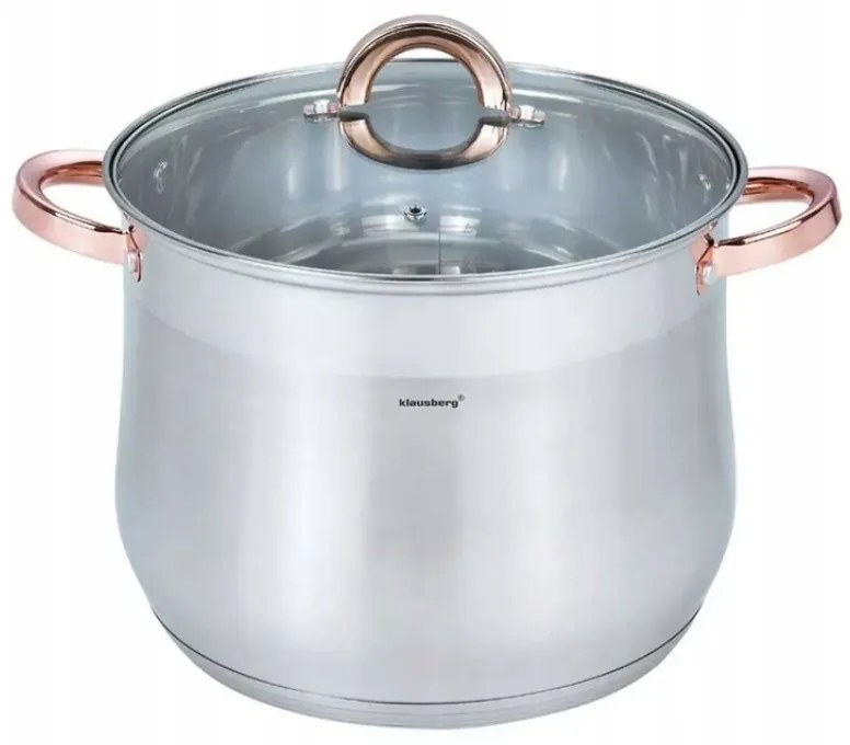 Oala Klausberg KB 7797, 18,7 L, 32 cm, Capac din sticla, Fund multistrat, Inductie, Inox/roz auriu