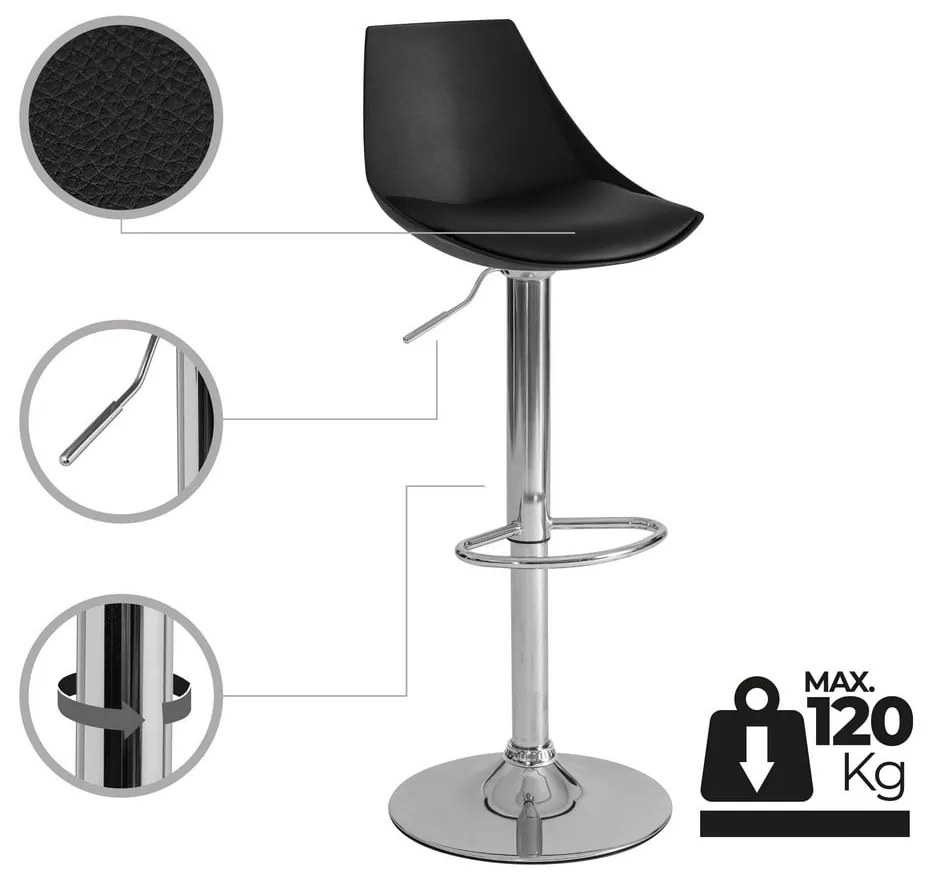 Scaune de bar negre cu înălțime ajustabilă 2 buc. din imitație de piele (înălțime șezut 56,5 cm) – Casa Selección