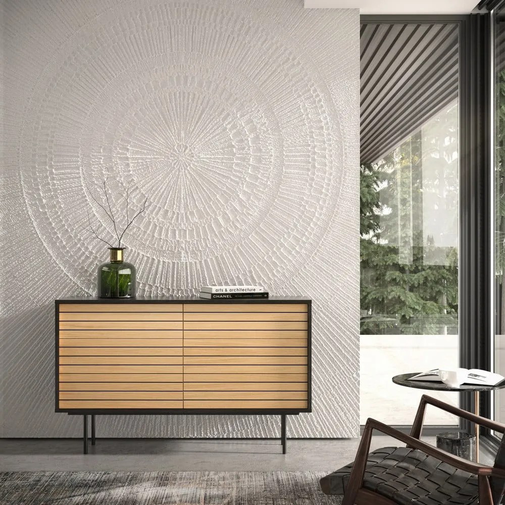 Comodă neagră/în culoare naturală joasă cu aspect de lemn de stejar 140x84 cm Stripe – Woodman